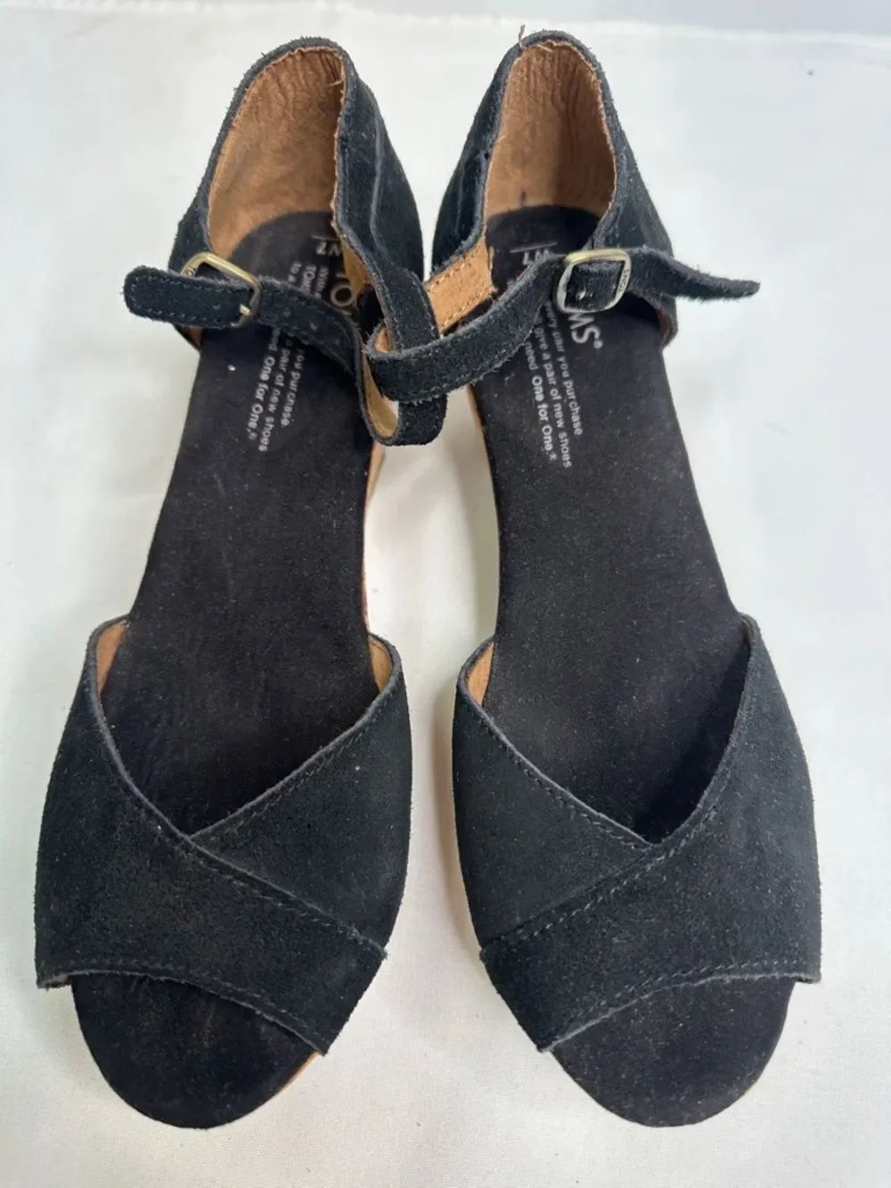 Toms Black Suede Crisscross Open-Toe Ankle-Strap Sandals